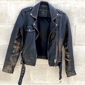 Zara distressed genuine leather jacket!